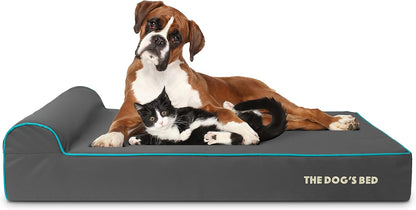 The Dog’s Bed Orthopedic Headrest Dog Bed XL Grey/Blue 46x25, Memory Foam, Pain Relief for