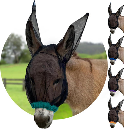 Donkey Fly Mask with Long Ears (Aqua) Made in USA - Mule Fly Mask with Ears Protection from Insects