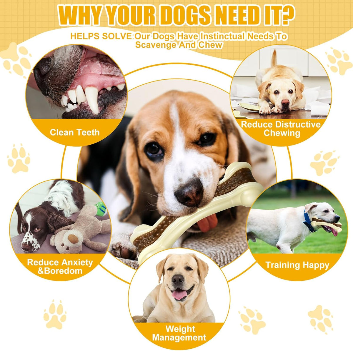 Sosation 6 Pcs Dog Toys for Aggressive Chewers Nylon Beef Flavor Bones Tough Puppy Teething Toys