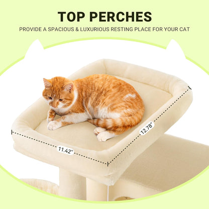 Allewie 64 Inches Cat Tree Tower/Multi-Level Activity Center for Indoor Big Felines/2 Plush