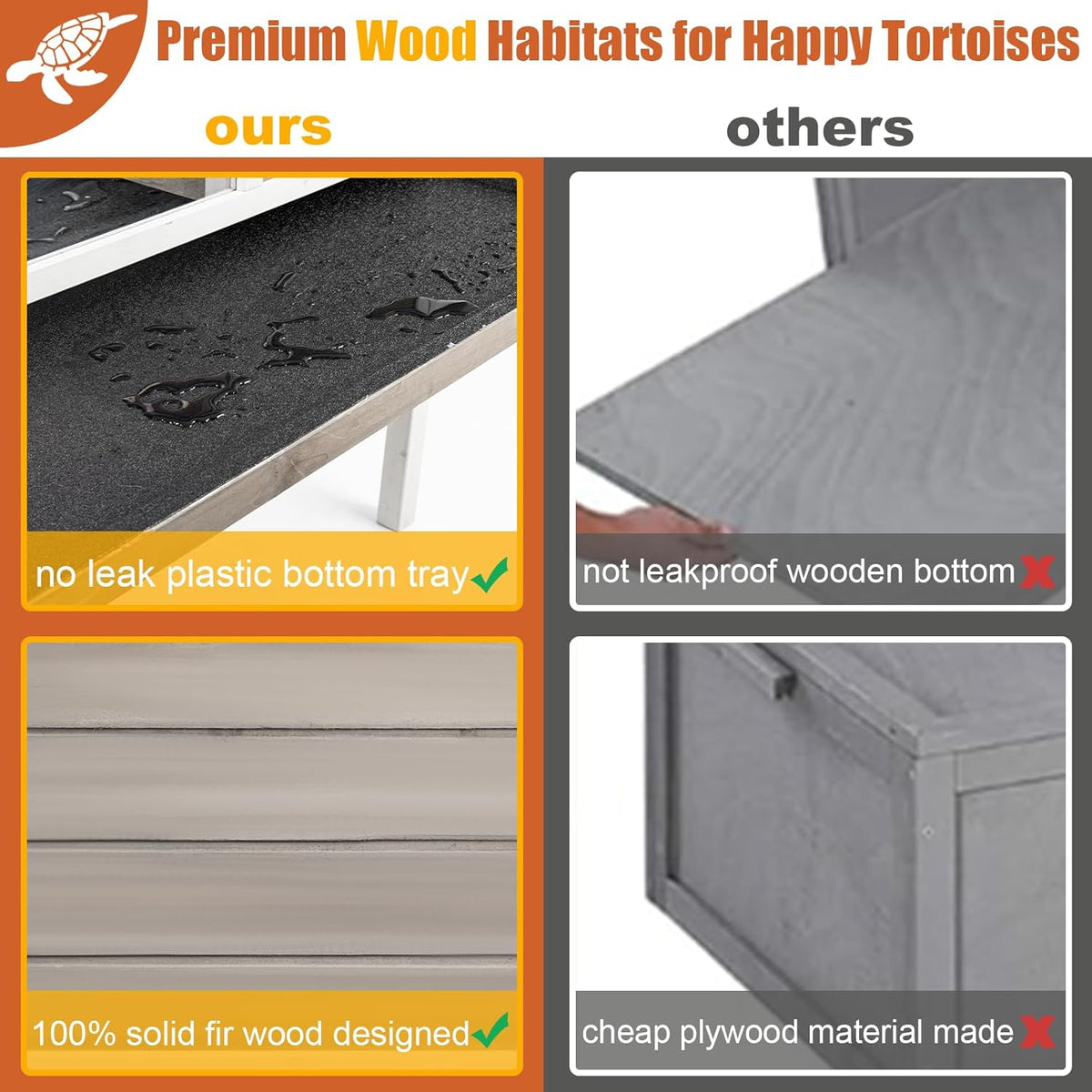 Tortoise Habitat Large Wooden Tortoise Enclosure Habitat with No-Leaking Tray Indoor & Outdoor