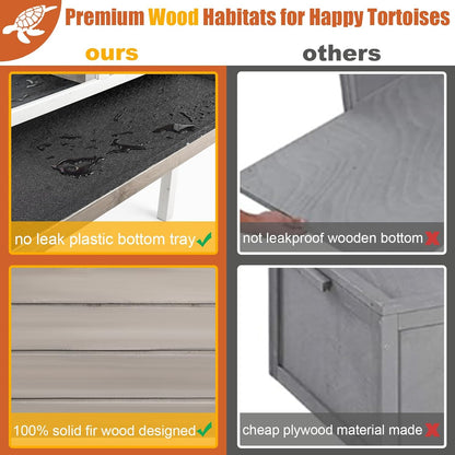 Tortoise Habitat Large Wooden Tortoise Enclosure Habitat with No-Leaking Tray Indoor & Outdoor