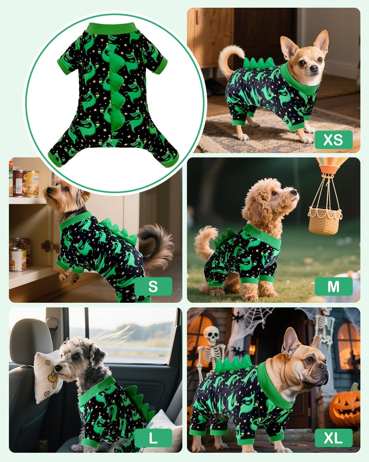 CuteBone Dinosaur Costume Dog Pajamas, Stretchy Spandex Crystal Velvet Sleepwear Coat for Small