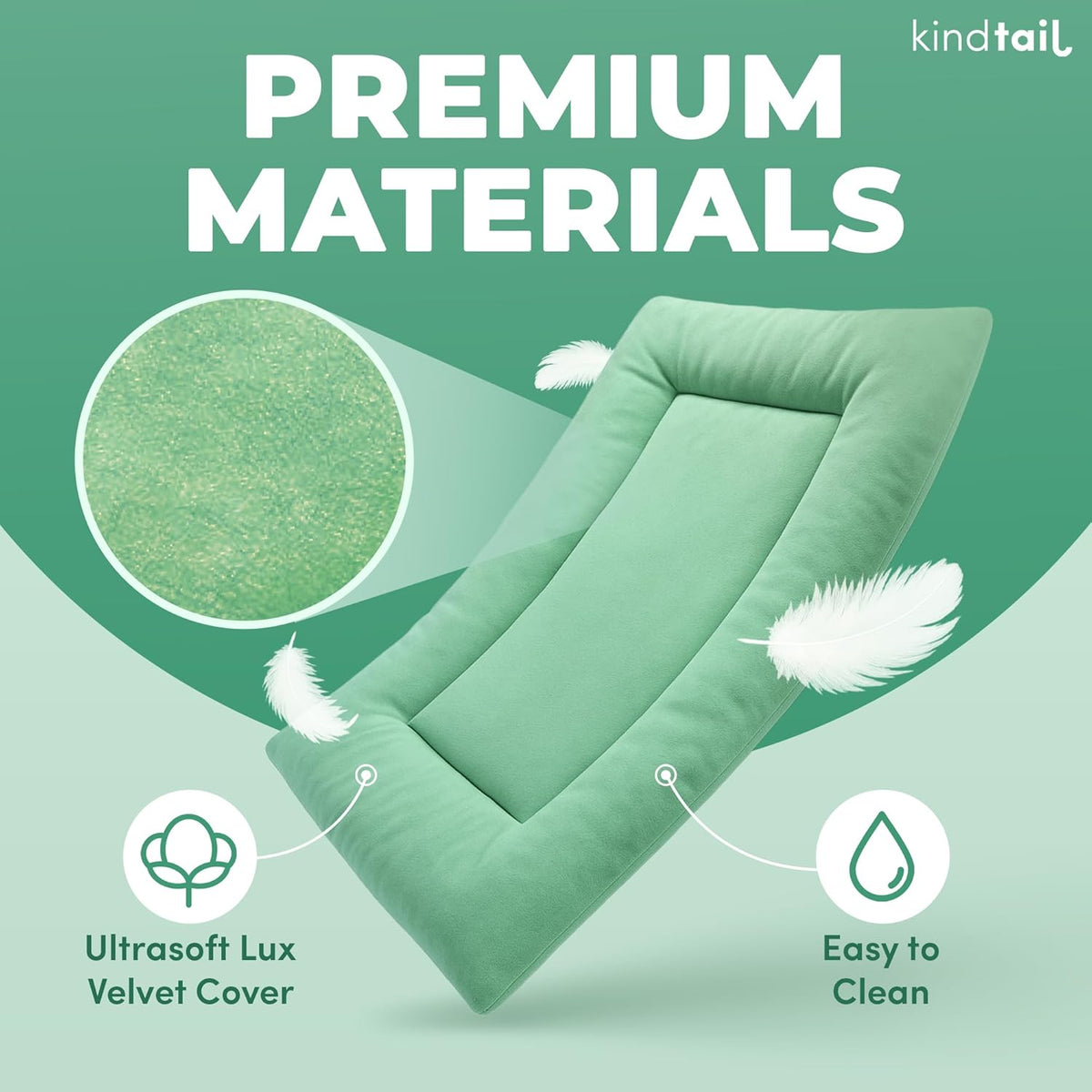 KindTail Dog Crate Pad - Soft Velvet, Reversible Bed - Machine Washable Kennel Mat for Pets up to
