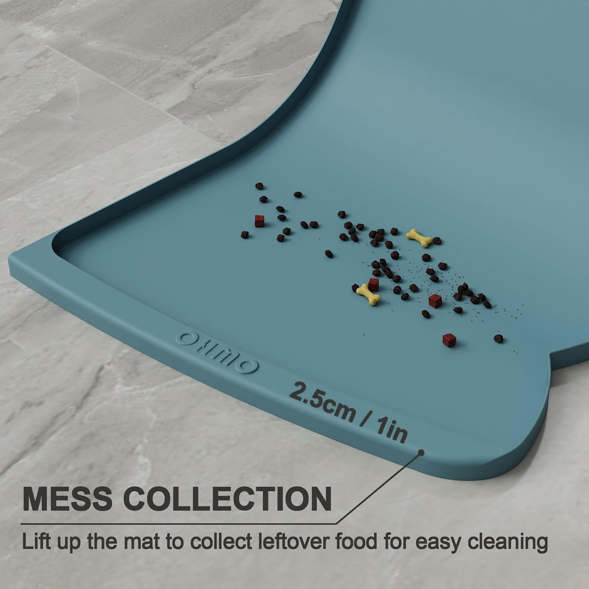 OHMO Dog Food Mat(Light Blue, 24 * 15'') w/Residue Collection Pocket Silicone Pet Feeding Mat for
