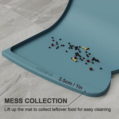 OHMO Dog Food Mat(Light Blue, 24 * 15'') w/Residue Collection Pocket Silicone Pet Feeding Mat for