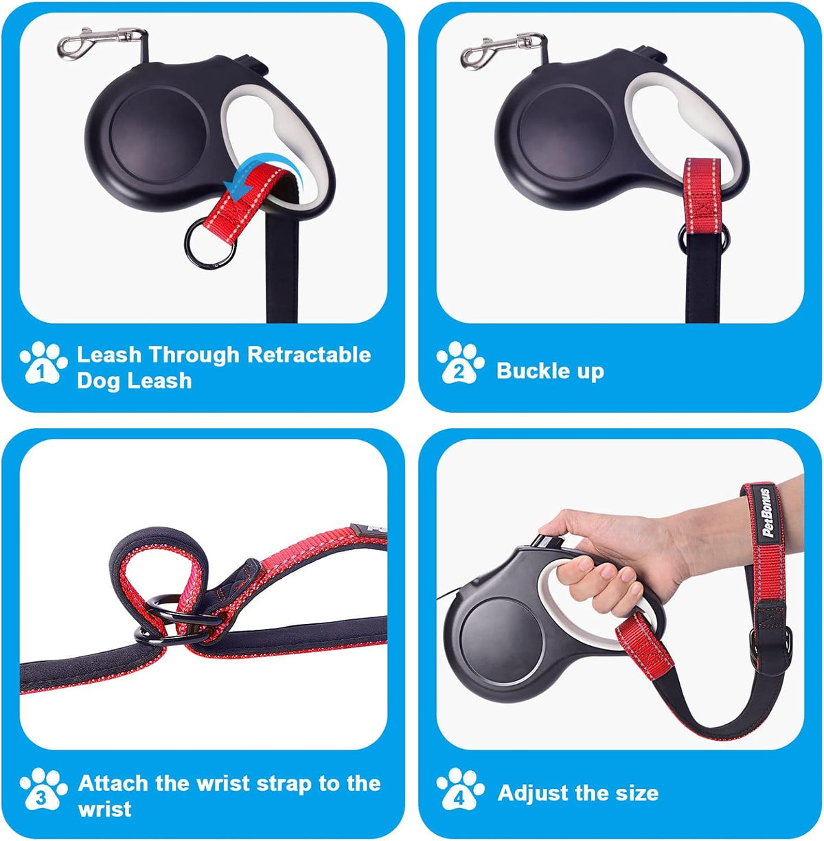 PetBonus Short Dog Leash, Safety Wrist Strap for Retractable Dog Leash, Reflective Design and