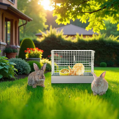 Folding Rabbit Cage, 18 x 10 x 14 in Portable Bunny Carrier with Tray and Handles for Transport