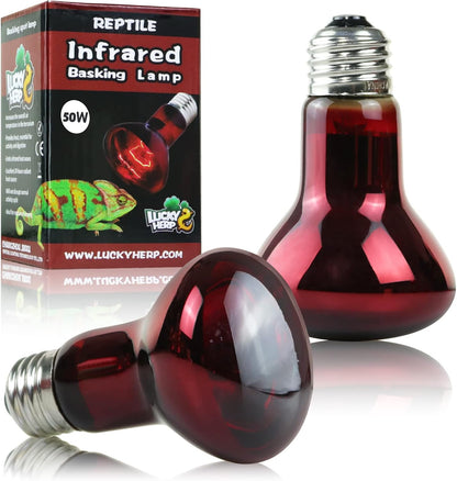 LUCKY HERP 50W Reptile Heat Lamp Bulbs 2 Pack, Reptiles & Amphibians Infrared Basking Spot Lamp