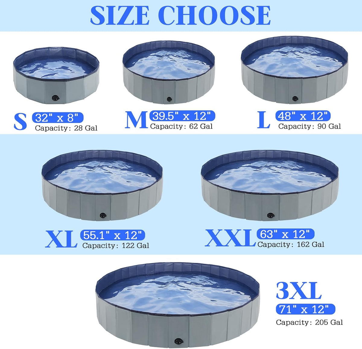 Foldable Dog Bath Swimming Pool 63'' Plastic Kiddie Pool Professional Tub Collapsible Grooming