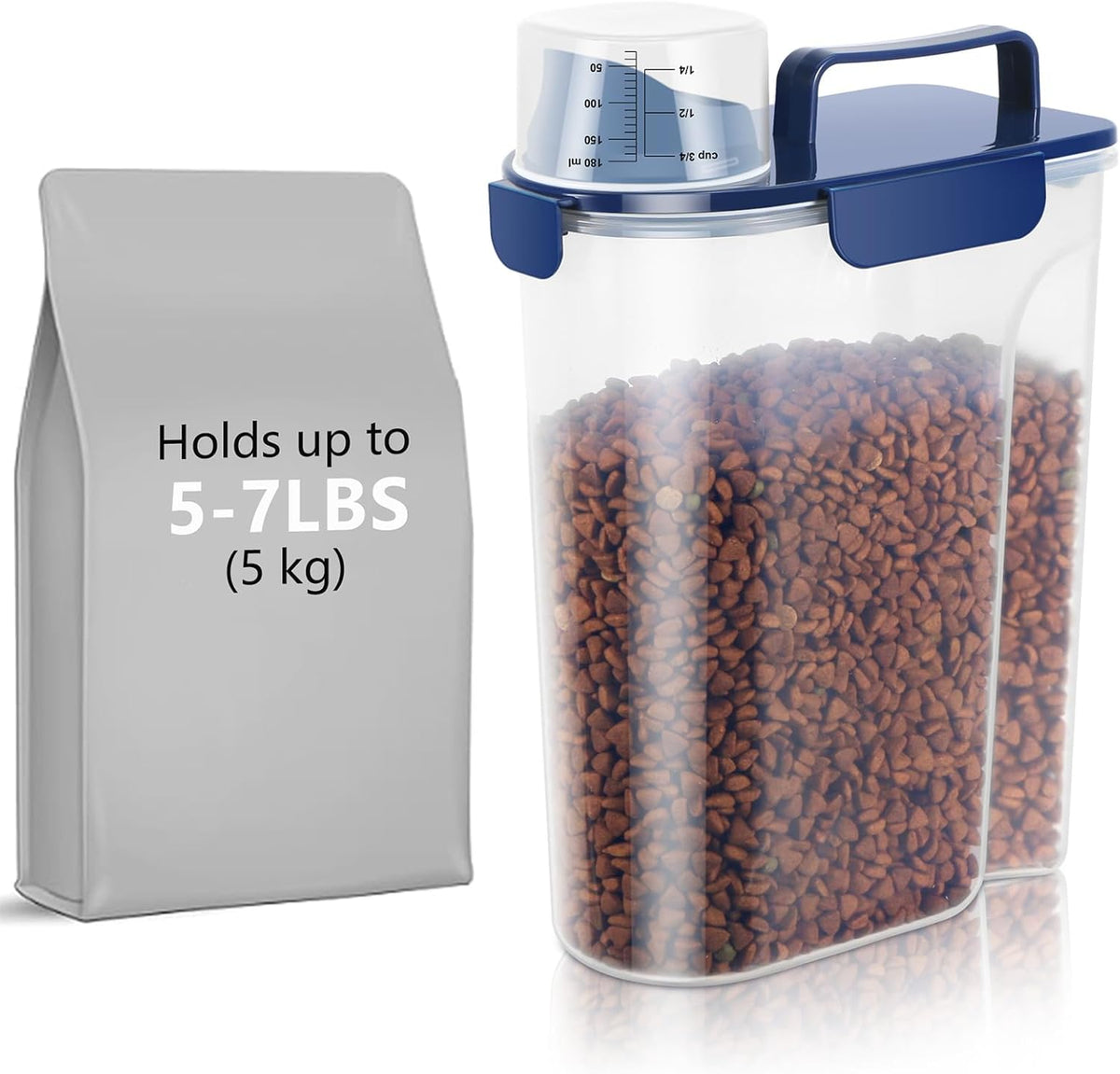 5Lbs Airtight Dog Food Container,Cat Storage Bin, Pet Dispenser BPA-FreeTranslucent Body Upgraded