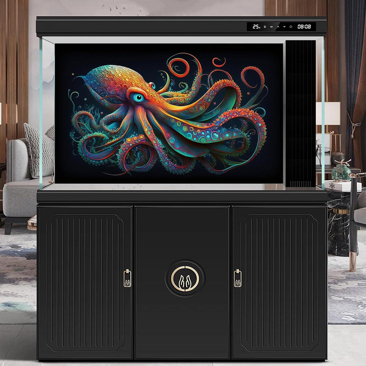 Octopus Aquarium Background Abstract Colorful Octopus Terrarium Background Glowing Octopus on Black
