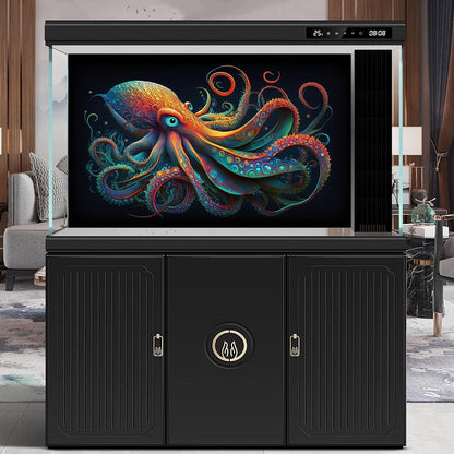 Octopus Aquarium Background Abstract Colorful Octopus Terrarium Background Glowing Octopus on Black