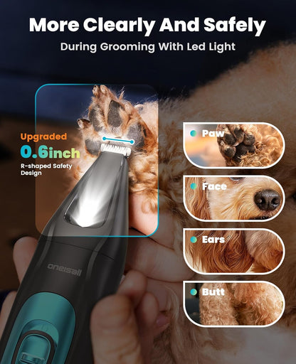 oneisall Quiet Dog Clippers for Grooming LED Light, Cordless Dog Grooming Kit 4 in 1, 2000mAh Pet