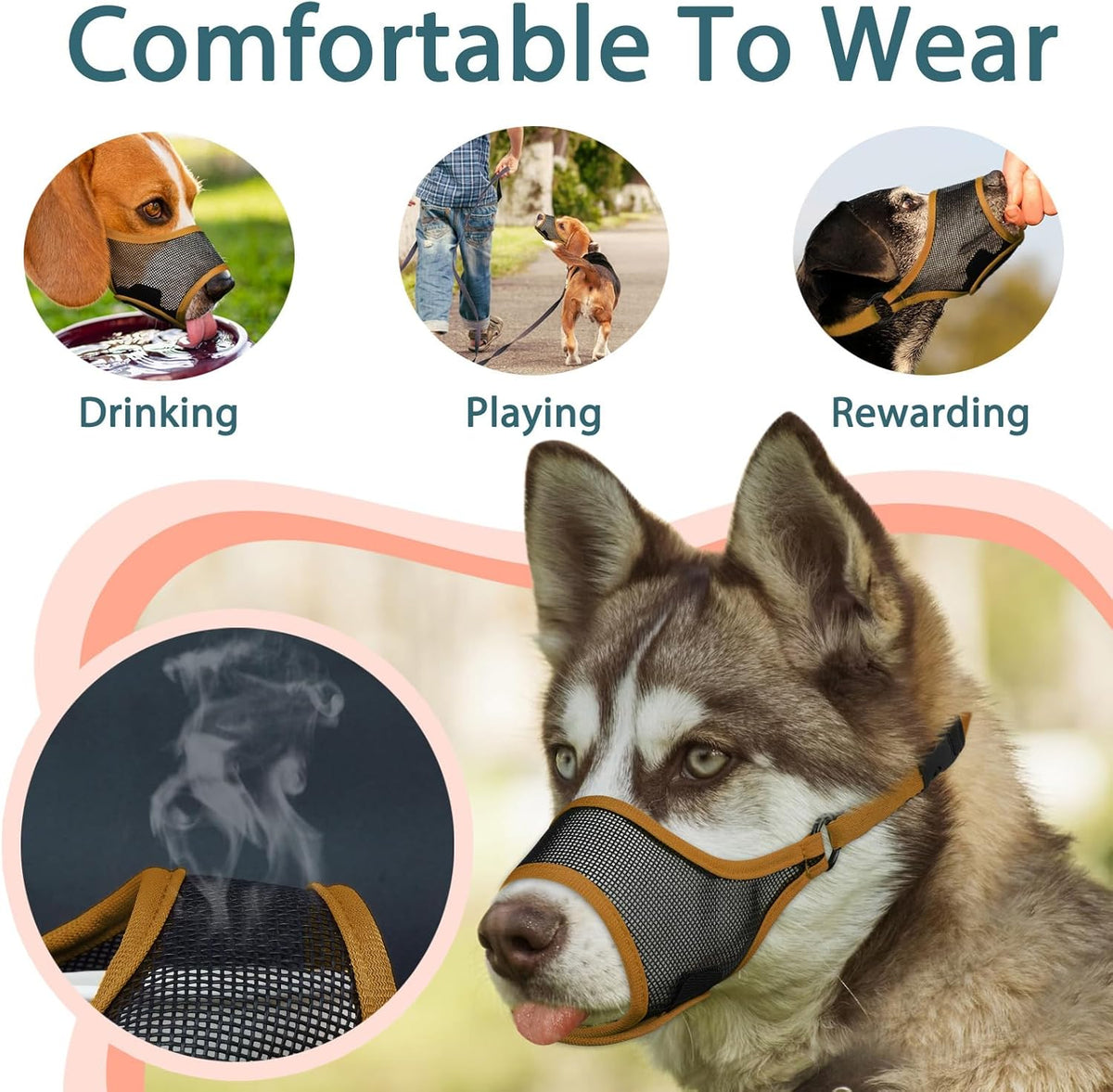 LUCKYPAW Dog Muzzle, Mesh Muzzle for Large Medium Small Dogs, Soft Mouth Guard for Biting Chewing