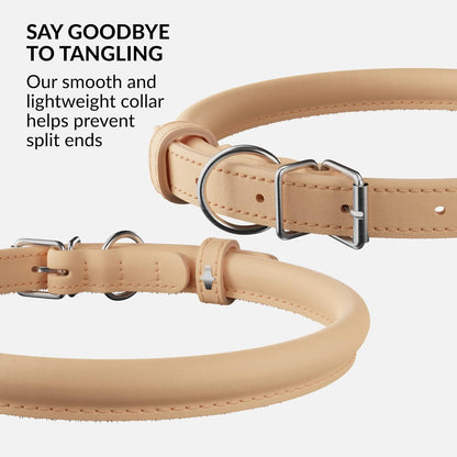 CollarDirect Rolled Leather Dog Collar, Soft Padded Round Puppy Collar, Handmade Genuine Leather