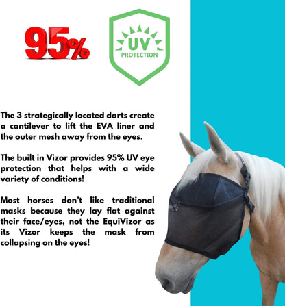 95% UV Eye Protection (Pony) Standard Horse Fly Mask - Help with Uveitis, Corneal Ulcer, Cataract