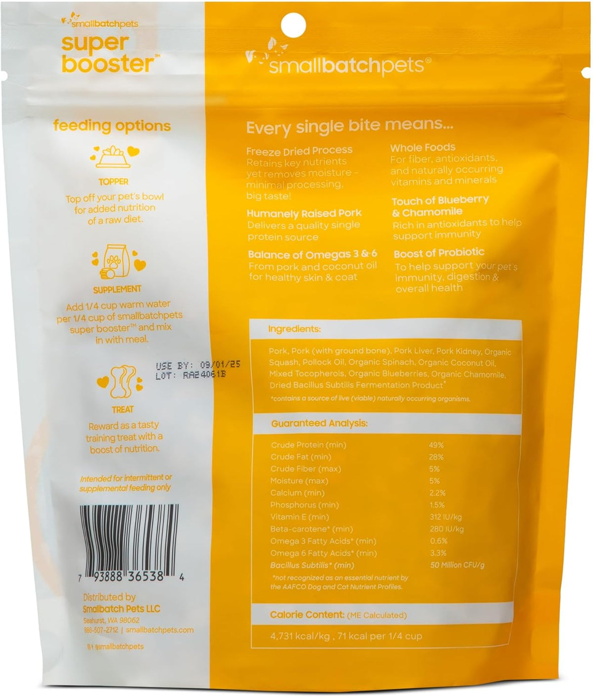 smallbatch Freeze Dried Dog Treats, Superfood Food Topper Pork Bites for Dogs & Cats, Probiotics