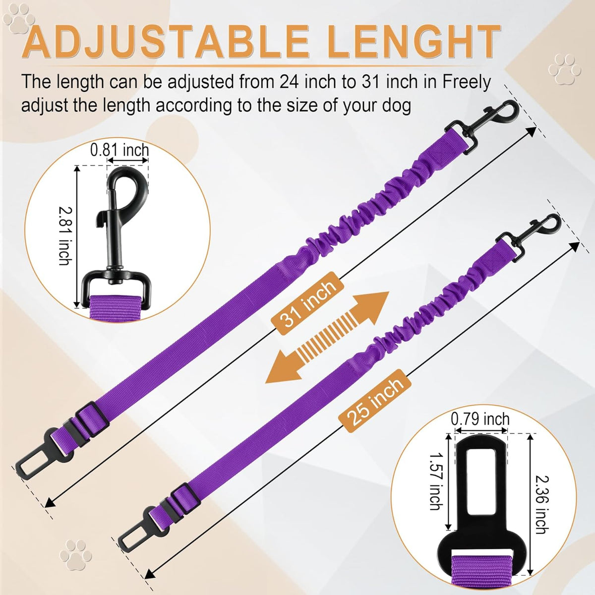 LivTee Dog Seat Belt for Car, Retractable Pet Safety Harness, Adjustable Nylon Dog Seatbelt Leash