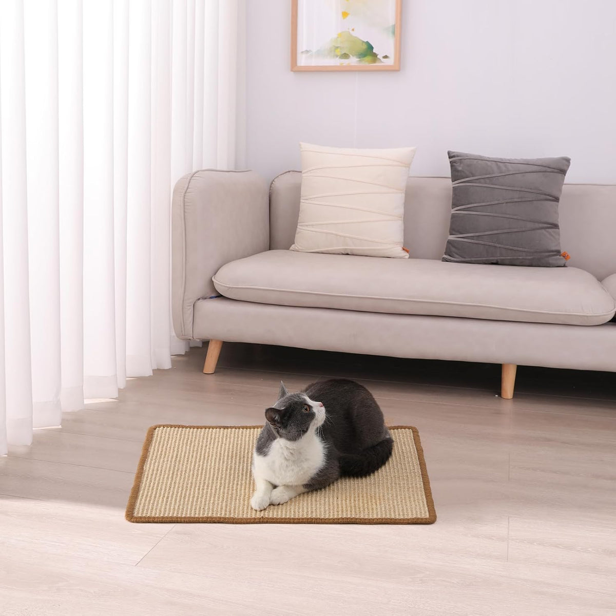 FUKUMARU Cat Scratcher Mat, 23.6 X 15.7 Inch Natural Sisal Cat Scratch Mats, Horizontal Cat Floor