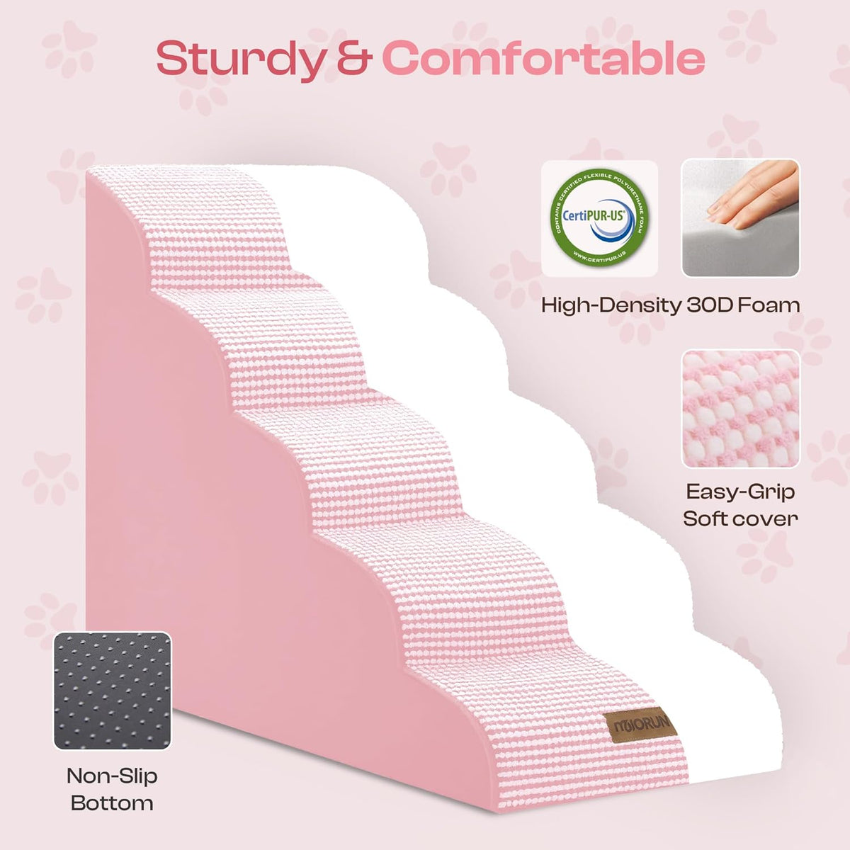 Curved Dog Stairs for High Bed Up to 26", 5-Step Dog Ramp for Small Dogs with Washable Cover