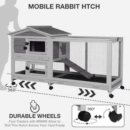 2-Story Indoor Rabbit Hutch with Chew-Proof Outdoor Rabbit Cage with 6 Locking Casters Bunny Cage 2