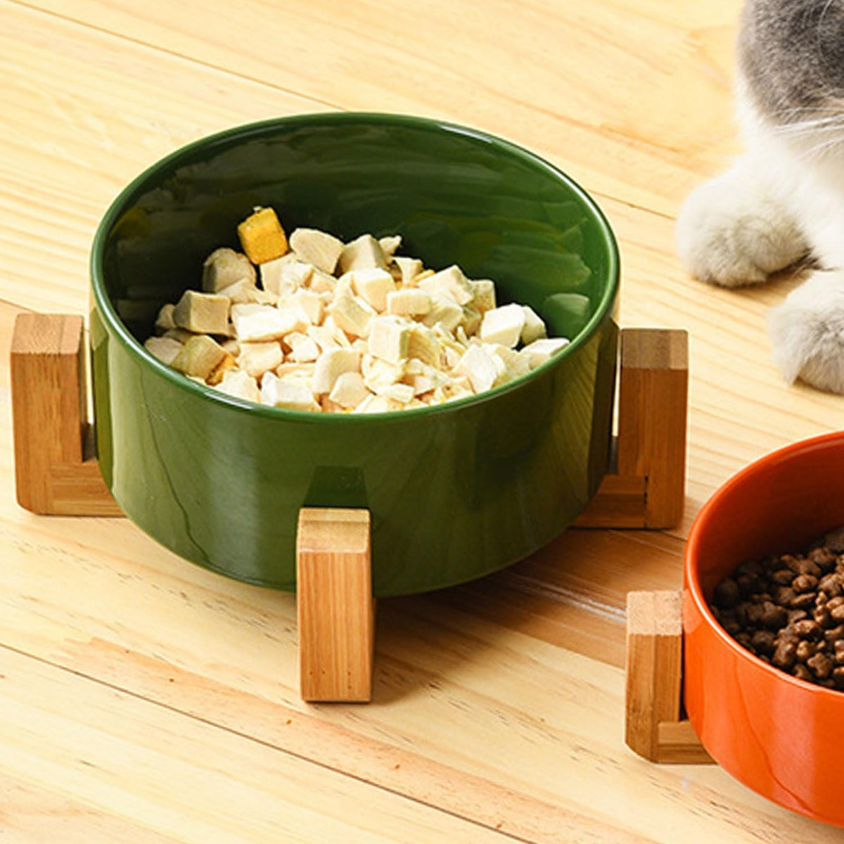 Petygooing Ceramic Dog Bowl Set with Stand, Cat & Dog Food and Water Bowls, Medium Size - Anti-Slip
