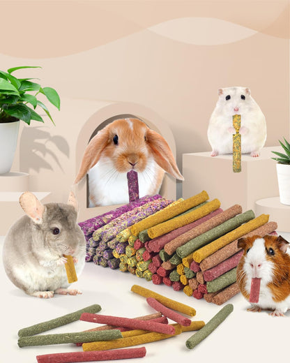 Bissap 72 PCS Rabbit Chew Sticks, Natural Timothy Hay Pumpkin Sugar Beet Carrot Strawberry Rose