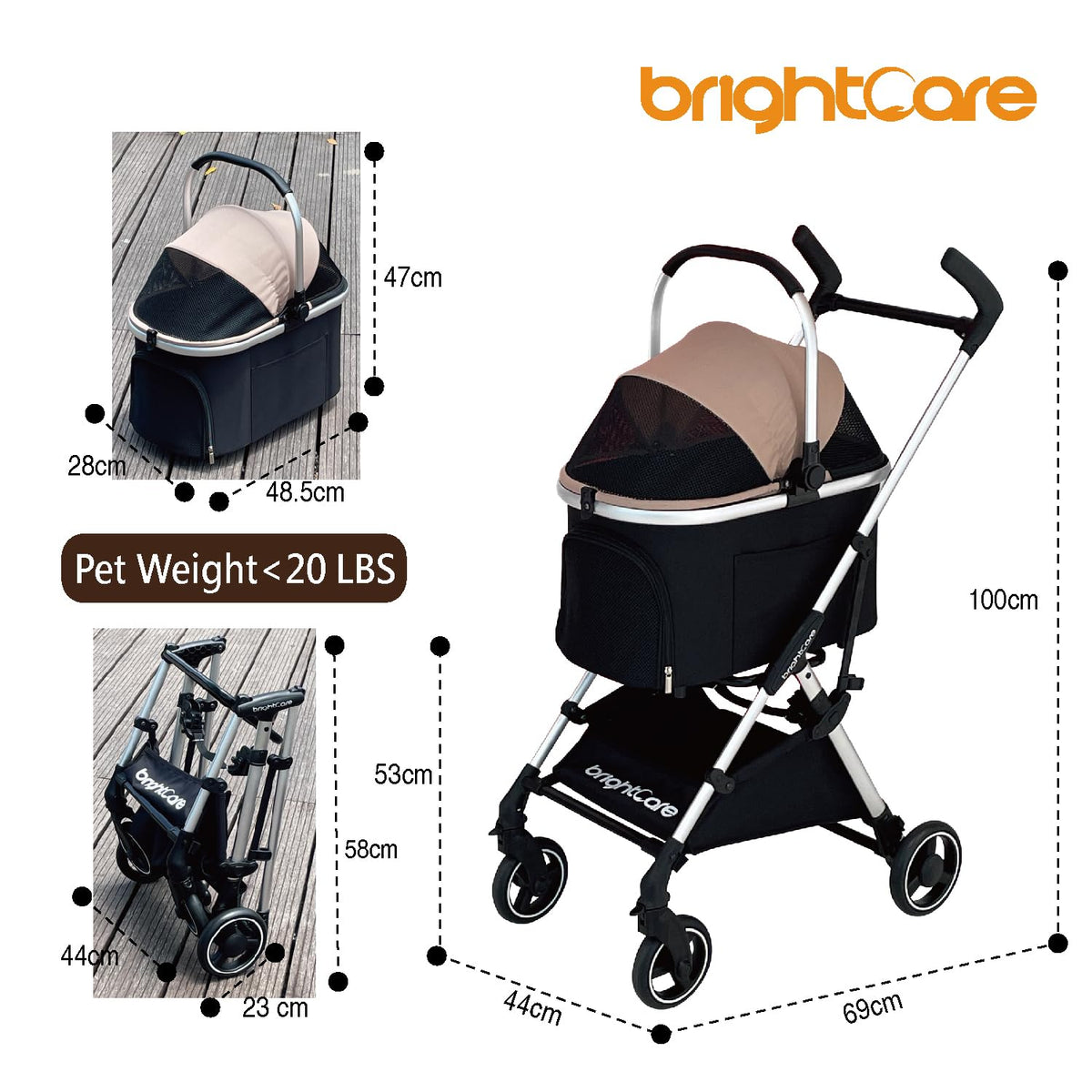 3-in-1 Small Pet Carrier with Stroller for Small Dogs & Cats Under 20 lb – Removable Carrier