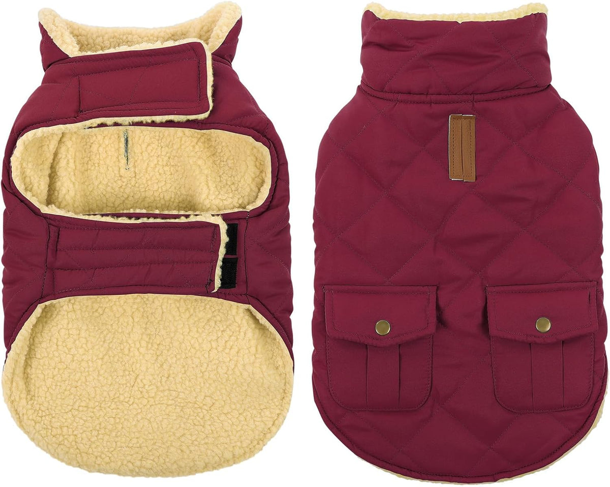 Queenmore Dog Winter Coat Warm Puffer Jacket Waterproof Plush Lining Thermal Cold Weather Vest for