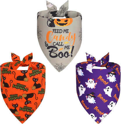 Halloween Dog Bandanas Small 3PCS, 6 Pattern Fall Scarf for Boy and Girl, Triangle Reversible Bibs