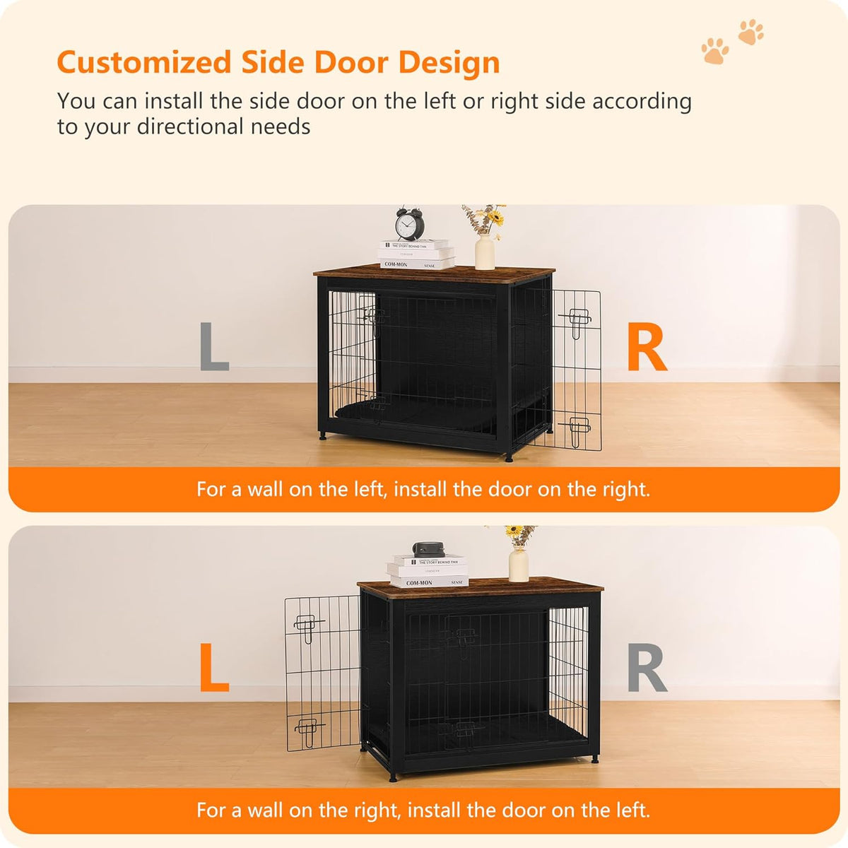 DWANTON Dog Crate Furniture with Cushion, Wooden Kennel Table with Double Doors, Indoor Dog House
