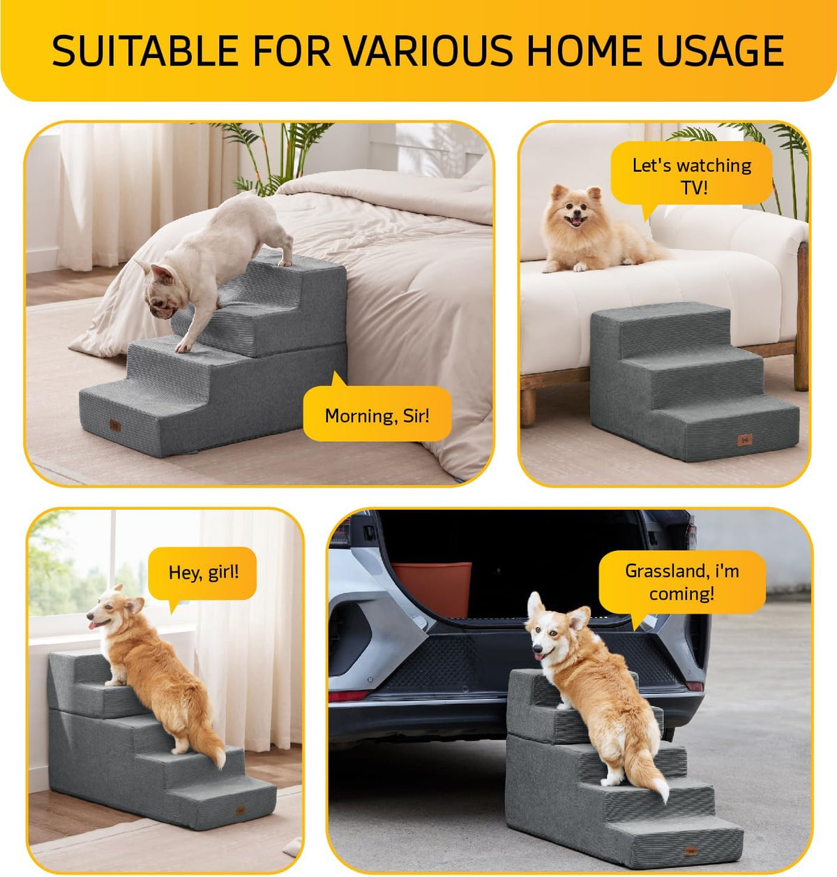 Dog Stairs for Bed, Dog Steps for Bed Couch Sofa, 35D Foam Pet Steps for Small Dogs and Cats, Extra
