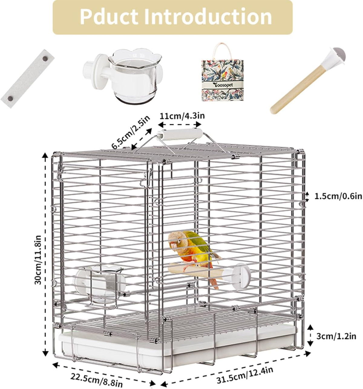 Bird Carrier Travel Cage - 304 Stainless Steel Portable Folding Bird Travel Cage with Parrot Feeder