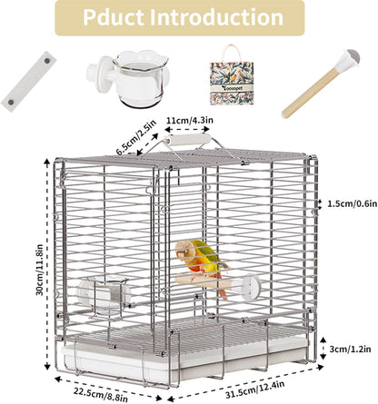 Bird Carrier Travel Cage - 304 Stainless Steel Portable Folding Bird Travel Cage with Parrot Feeder