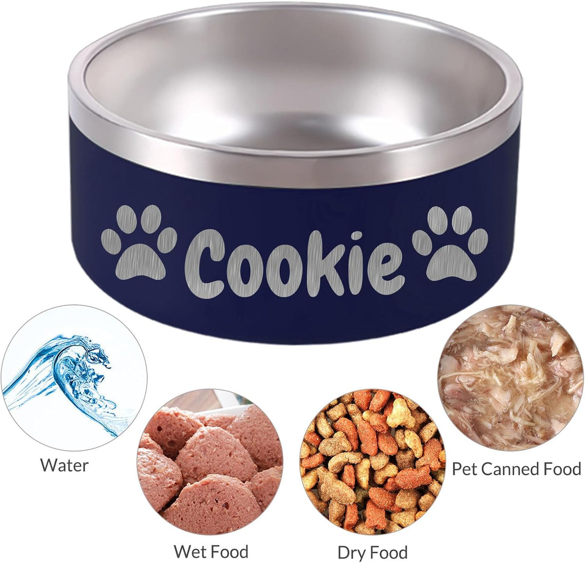 Personalized Dog Bowl Laser Engraved Custom Pet Name 18/32/42/64 oz No Slip Stainless Steel