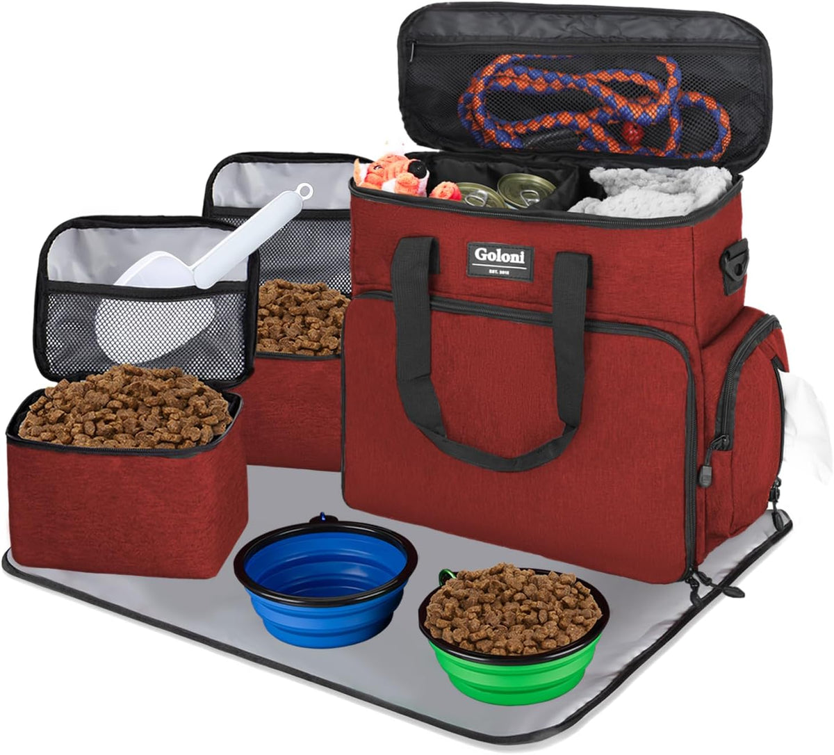 Dog Travel Bag Airline Approved–Pet Travel Tote with Collapsible Bowls,Food Containers & Feeding