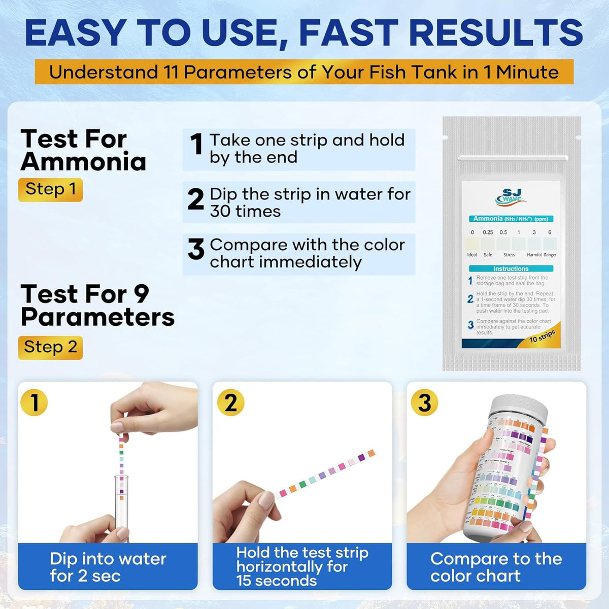 11 in 1 - Aquarium Test Strips | 950 Tests - 150 Strips | Fish Tank Aquariums Water Test Kit &