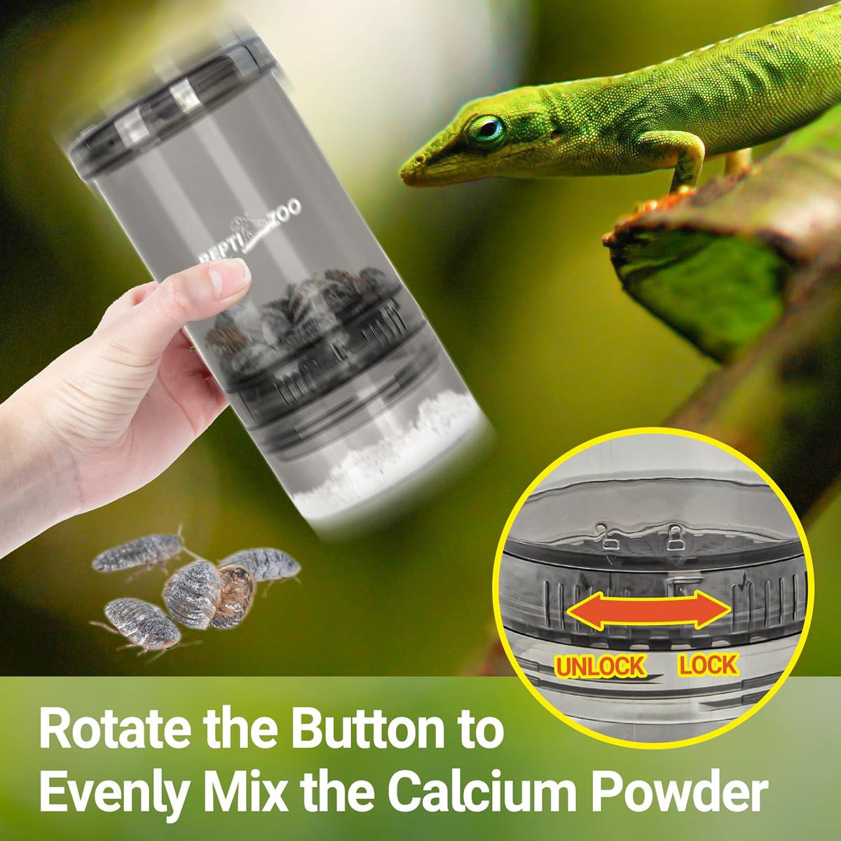 REPTI ZOO Reptile Cricket Calcium Powder Mixer, Cricket Keeper Shaker for Bearded Dragon Gecko
