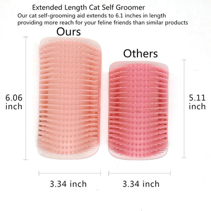 Cat Self Groomer, Extended (6.1"), 2 Pack, Pink, Wall Corner Self Grooming Brush for Indoor Cats
