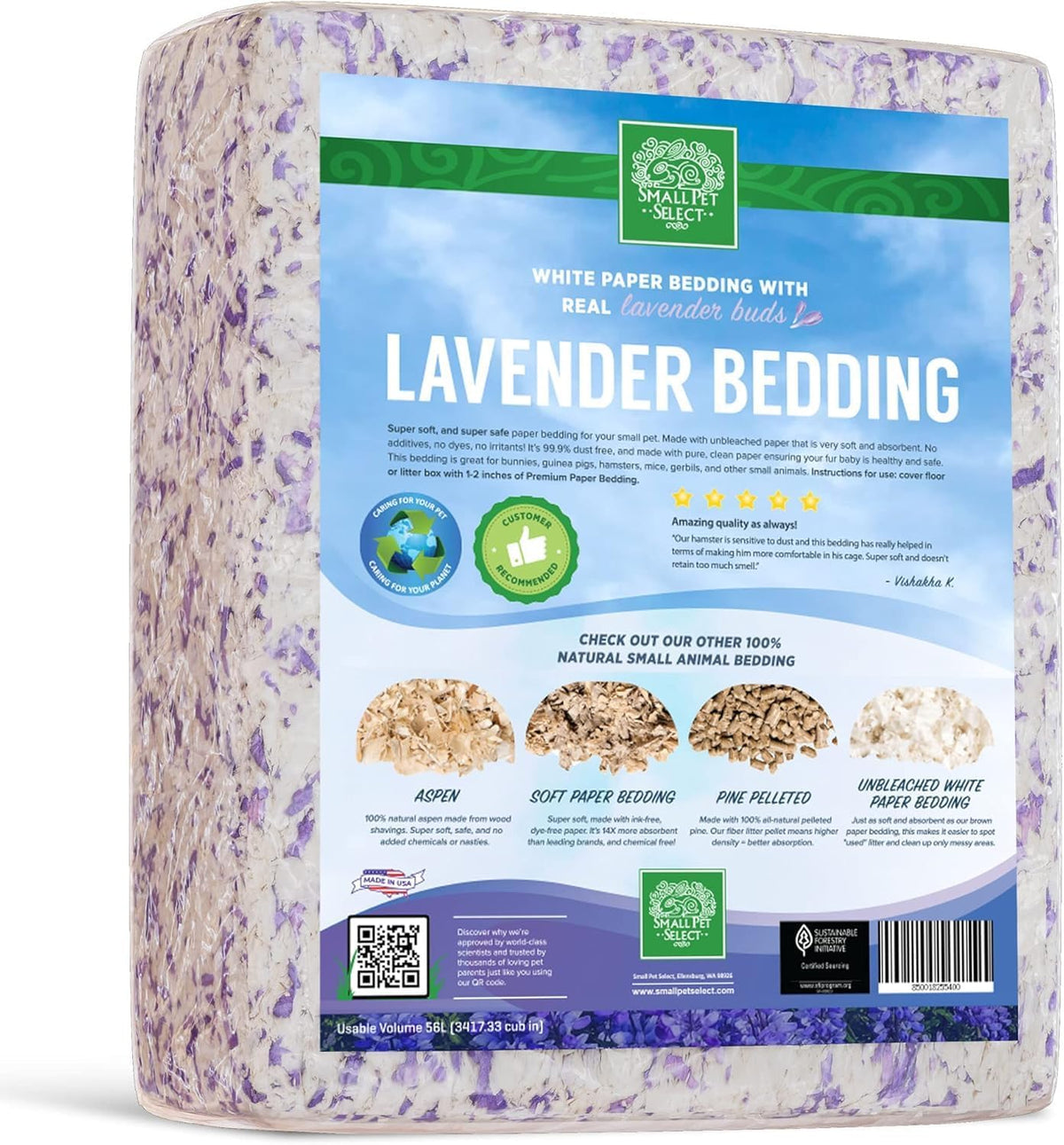 Small Pet Select- White Paper Bedding with Real Natural Lavender. Rabbits, Guinea Pigs, and Other