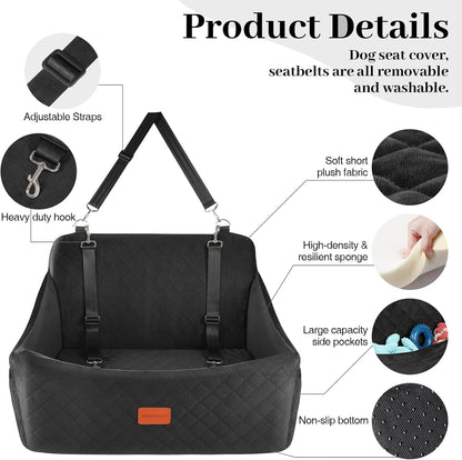 Dog Car Seat for Medium & Large Dogs Up to 55lbs, Memory Foam Cushion, Washable Cover, Safety