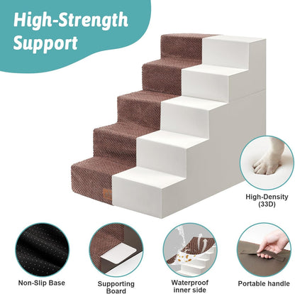 Dog Stairs for Small Dogs, 5 Tier Removable Wider Pet Stairs for Couch and Bed, 23.6" H Non-Slip