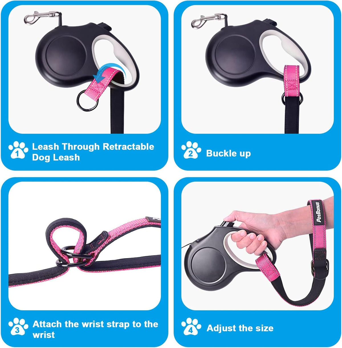 PetBonus Short Dog Leash, Safety Wrist Strap for Retractable Dog Leash, Reflective Design and