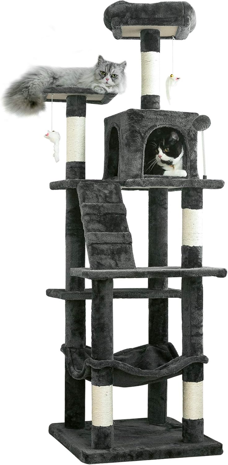 MWPO 63.8 inches Multi-Level Cat Tree for Large Cats with Sisal-Covered Scratching Posts, Padded