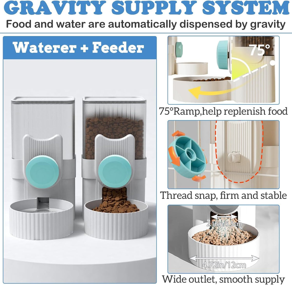 kathson Rabbit Gravity Auto Feeder Set 35oz Hanging Automatic Food Water Dispenser Cage Automatic