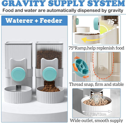 kathson Rabbit Gravity Auto Feeder Set 35oz Hanging Automatic Food Water Dispenser Cage Automatic