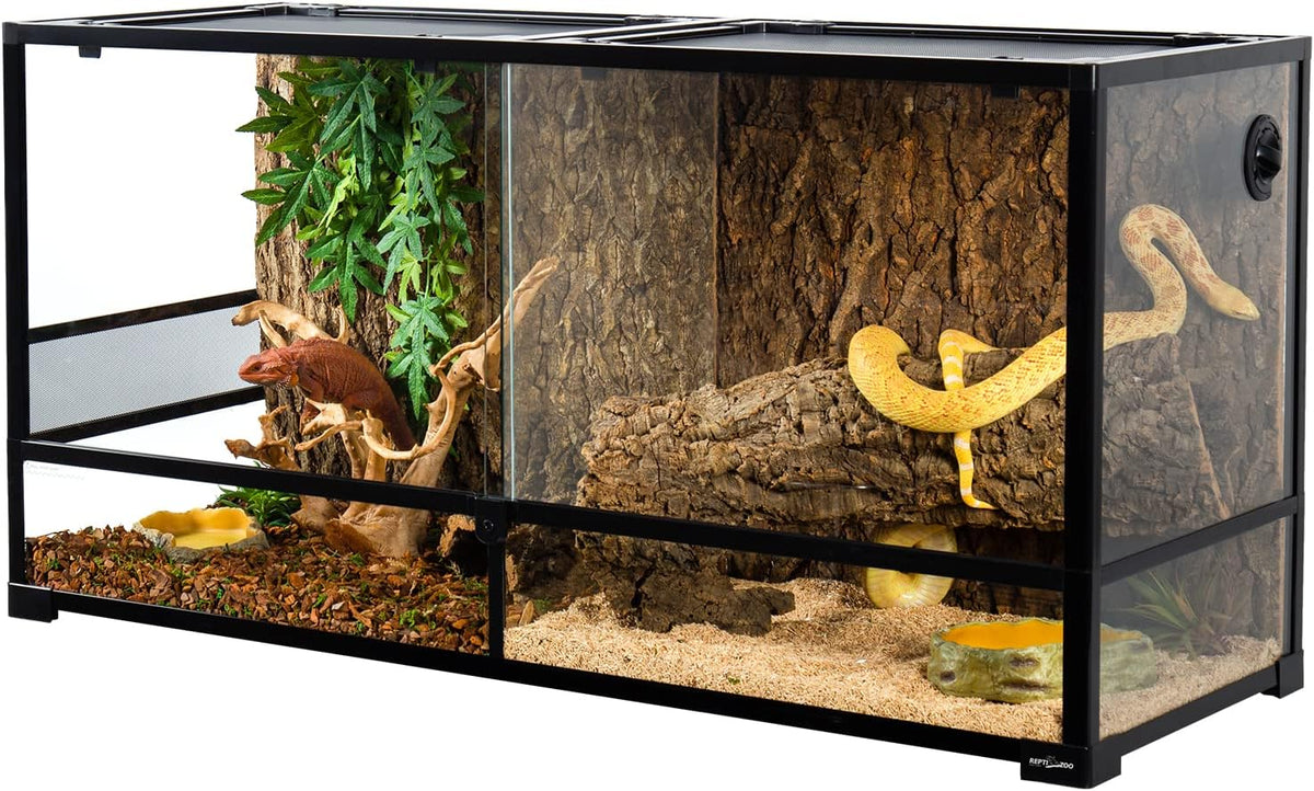 REPTIZOO 88 Gallon Large Reptile Terrarium 48" x 18" x 24" Knock-Down Glass Reptile Tank with