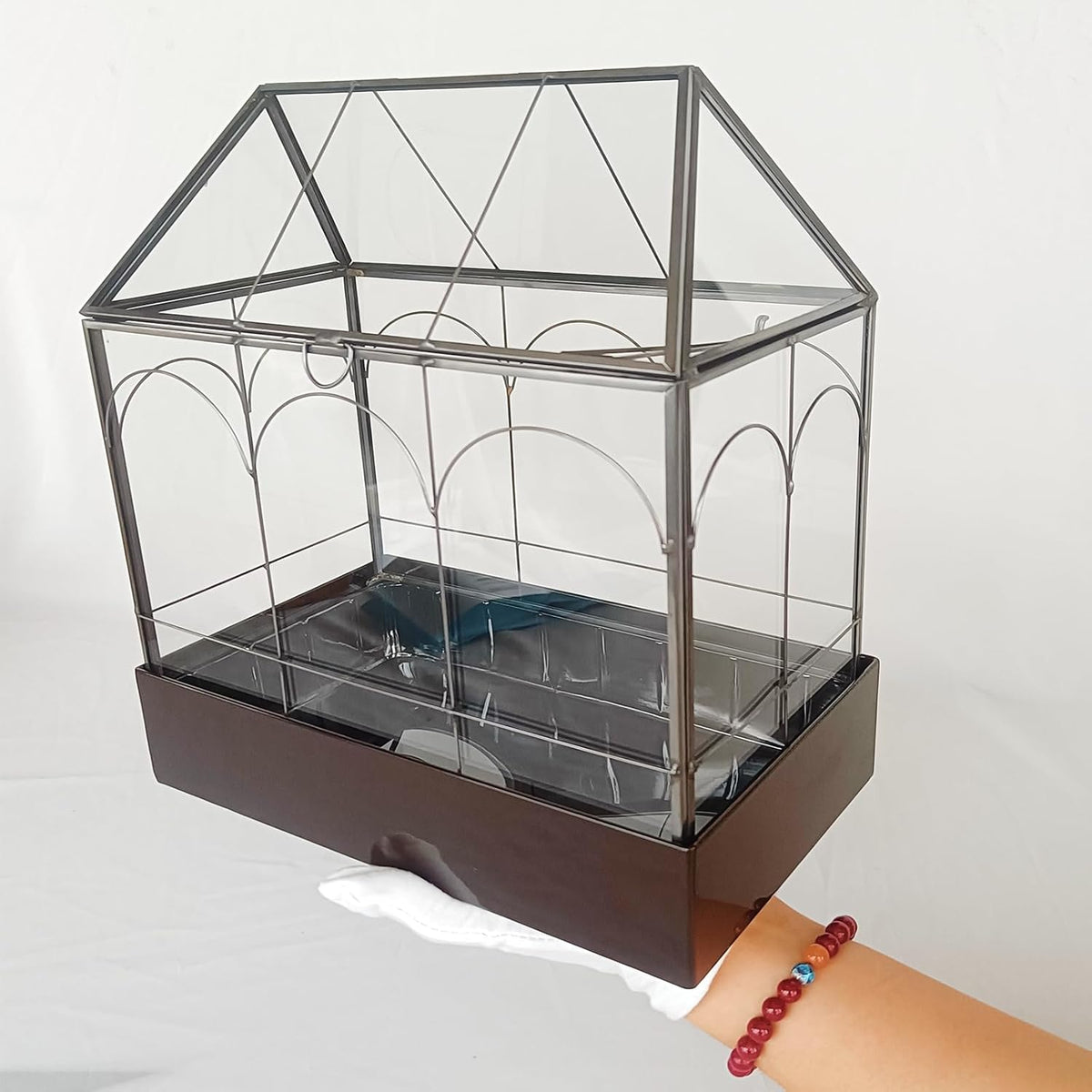 HighFree Glass Terrarium with Metal Tray, Glass Greenhouse Terrarium Kit for Succulents, Cacti