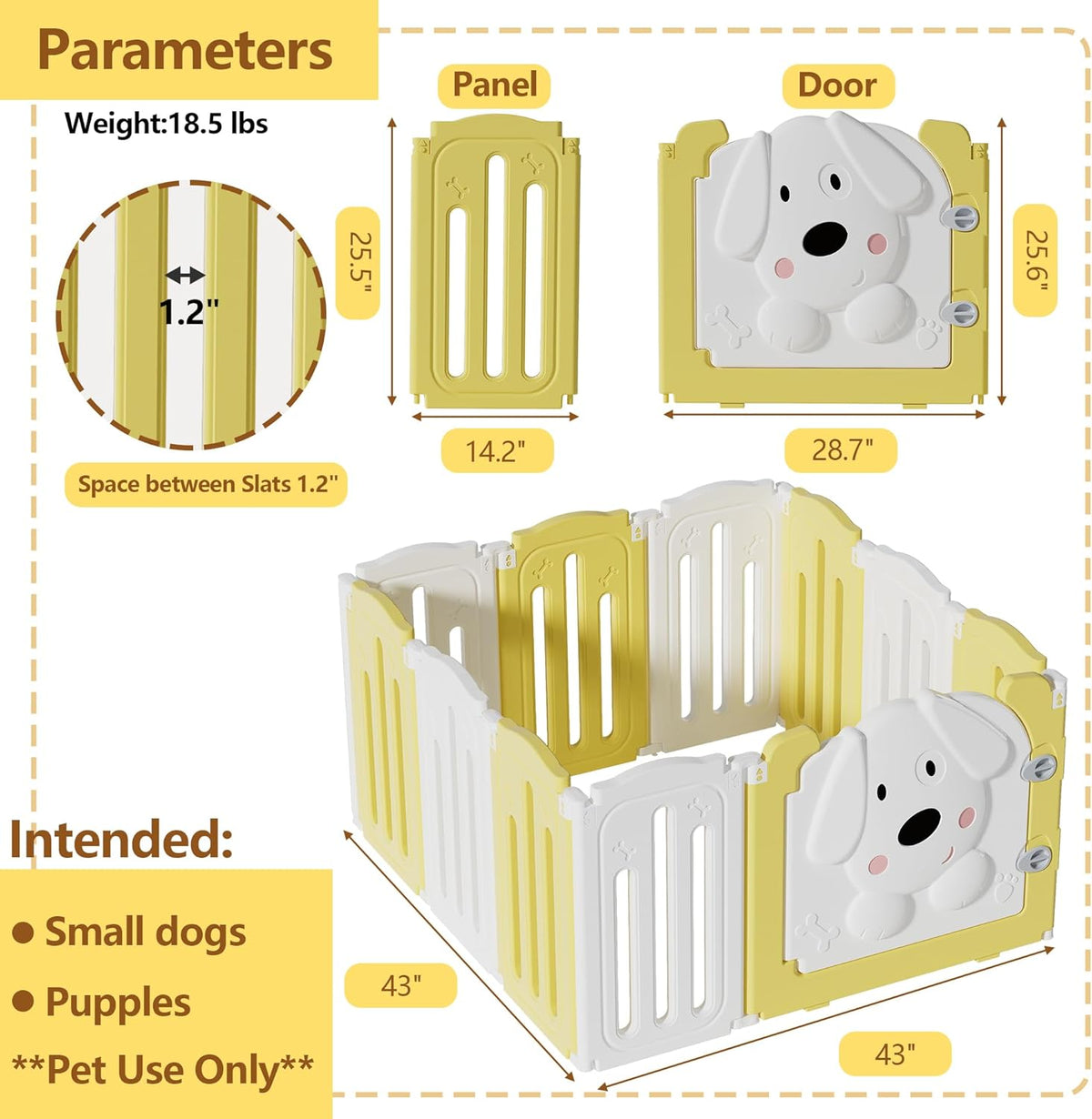 Foldable Dog Play Pen Indoors, Non-Slip Sturdy Puppy Playpen with Door, 25.5" H 10-Panel Adjustable